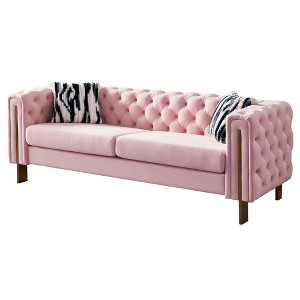 NicBex 84.25 Inch Velvet Tufted 2-Seat Sofa with 2 Throw Pillows for Living Room,Apartment,Bedroom - 1 of 4