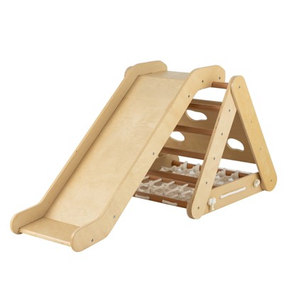 Safstar 4 in 1 Wooden Climbing Triangle Set  Triangle Climber w/Ramp Natural
