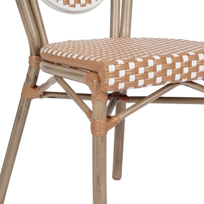 Brown and White Wicker Rattan Outdoor Bistro Chair