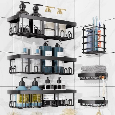Large Capacity Bathroom Organizers and Storage, No Drilling Wall-Mounted Basket, Black