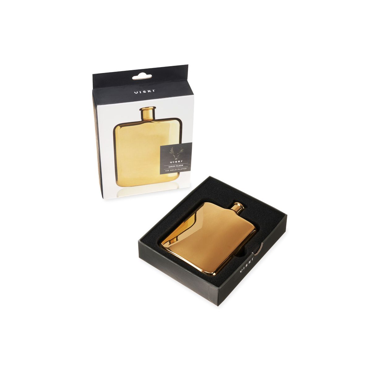Viski Stainless Steel 6 oz Pocket Hip Flask for Men and Women, 14K Gold Plated Finish, Liquor Flask for Whiskey, Vodka, Travel Gifts, Outdoor Party