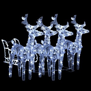 vidaXL Reindeer And Sleigh Christmas Decoration Set of 4 Cool white - 1 of 4