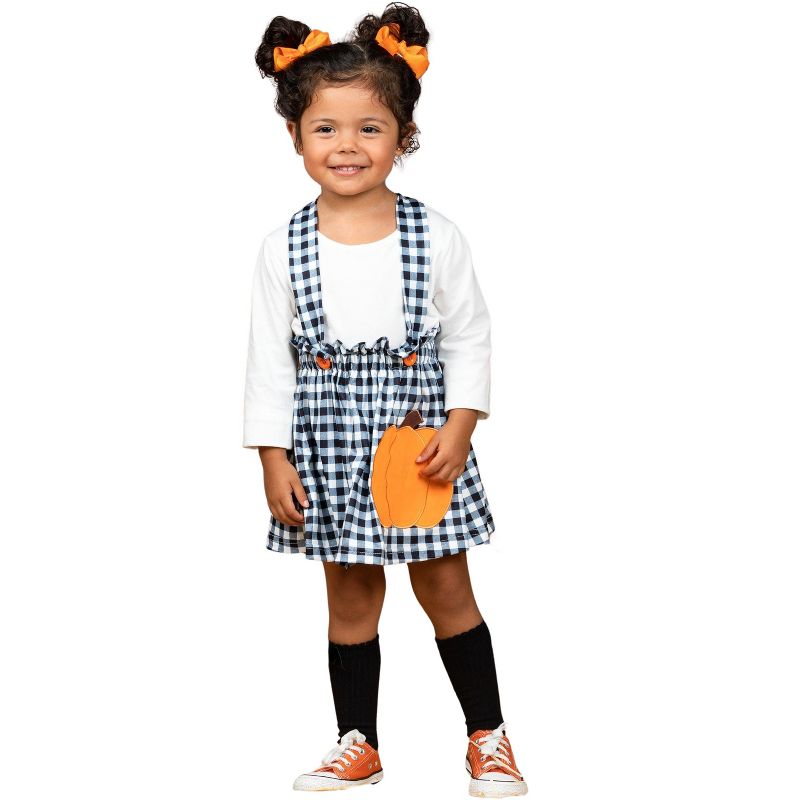 Girls Mommy's Little Pumpkin Plaid Overall Skirt Set - Mia Belle Girls, 1 of 5