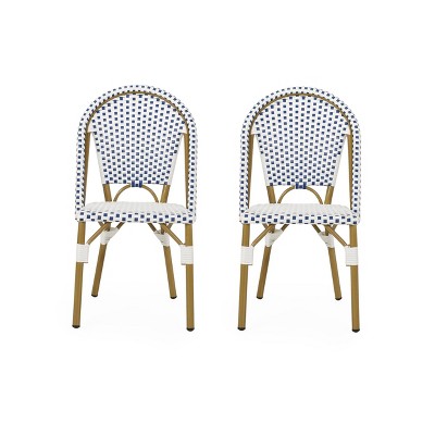 Elize 2pk Outdoor French Bistro Chairs - Blue/White/Bamboo - Christopher Knight Home