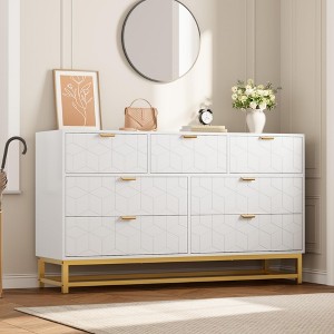 White 6-Drawer Dresser with Gold Handles - Modern Wood Chest for Bedroom, Closet & Nightstand Use - 1 of 4