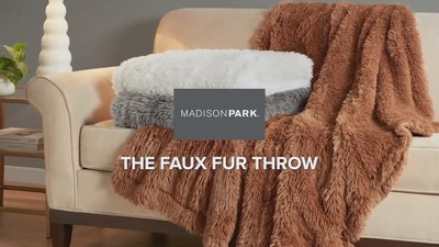 Ivory Faux Fur and Velvet Reversible Throw Blanket 50x60"