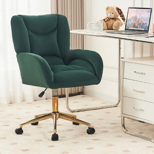 Velvet/Teddy Fabric 360 Swivel Home Office Chair With Gold Metal Base And Universal Wheels, Height-Adjustable Task Chair 4L - ModernLuxe - 1 of 4