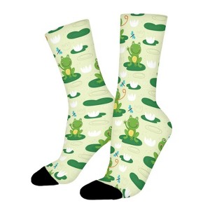 Frog Lotus Dragonfly Women Printed Crew Socks Funny Funky Socks Soft Polyester Novelty Gifts for Artists Men - 1 of 1