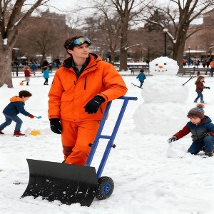 Heavy Duty Snow Shovel with Wheels, 5-Position Angle & Height Adjustable Handle, Sidewalk Yard Snow Plow, Driveway Snow Removal - 1 of 4