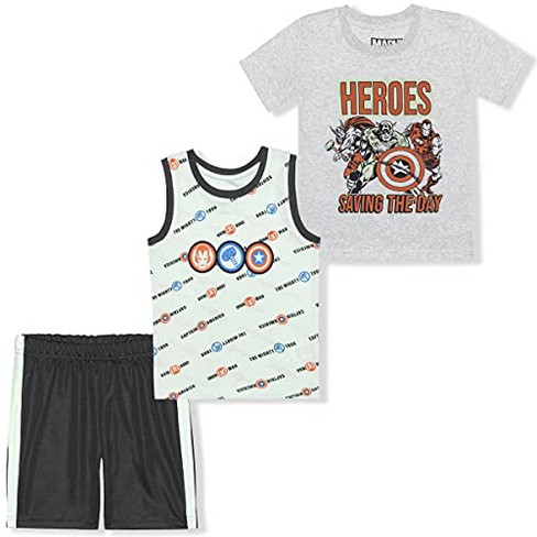 Marvel Heroes Boy's 3-Pack Saving The Day Graphic Tee, Sleeveless Shirt and Mesh Short Set for Kids - image 1 of 4