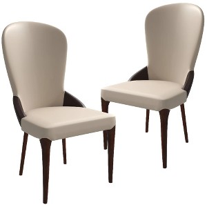 LeisureMod Havana Modern Leather Dining Chair – High Back Side Chair with Curved Backrest and Rubberwood Legs for Kitchen and Dining Room Set of 2 - 1 of 4