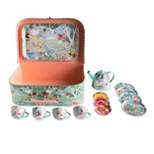HearthSong 15-Piece Fairy-Themed Tin Tea Set for Kids with Carrying Case