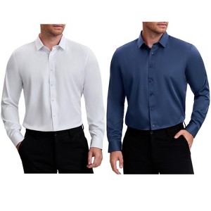 INSPIRE CHIC Men's Point Collar Long Sleeves Button Down Solid Formal Dress Shirts 2 Packs - 1 of 4