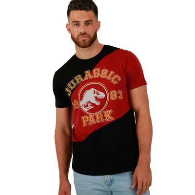 Jurassic Park 1993 Logo Crew Neck Short Sleeve Split Panel Black & Red Unisex Adult T-shirt