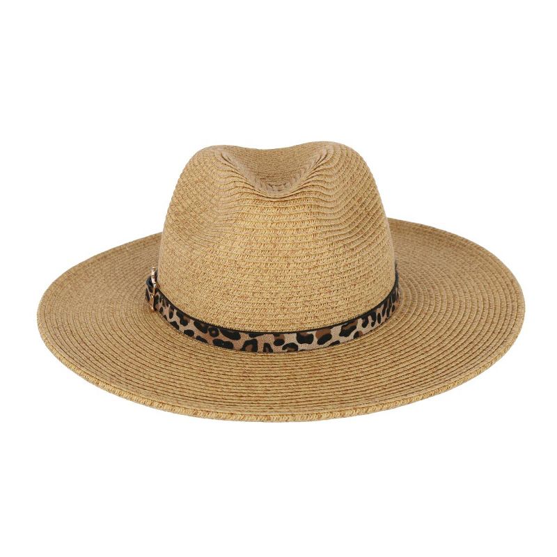 Karen Keith Women's Braided Toyo Fedora Sun Hat with Leopard Hat Band, 1 of 3