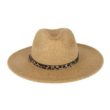 Karen Keith Women's Braided Toyo Fedora Sun Hat with Leopard Hat Band