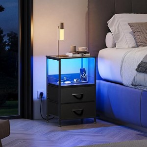 GALAXHERO Night Stand Set of 2 Small End Tables with Charger Station Nightstand with 2 Fabric Drawers & Storage Shelf, LED Bedside Table for Bedroom - 1 of 1