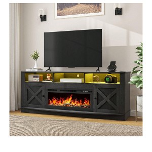 Farmhouse TV Stand with 36" Fireplace, Entertainment Center with LED Lights & Power Outlet For Living Room,Media Console with Barn Door Cabinet - 1 of 4