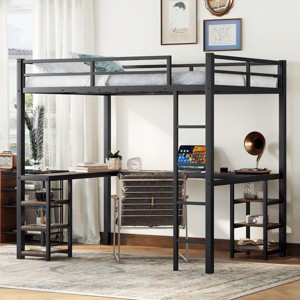 Streamdale Full Metal Loft Bed with Desk and Shelves - 1 of 4