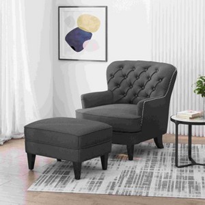 CAVINAS Linen Accent Chair with Tufted Back and Wood Legs,Mid-Century Upholstered Living Room Chairs,Reading Chairs for Living Room - 1 of 4