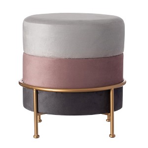 Vintiquewise Round Velvet Ottoman Stool 16” Tall Tricolor with Gold Metal Stand - 1 of 4