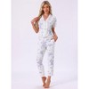 INSPIRE CHIC Women's Longewear Button Up Tencel Floral Ink Wash Pattern Short Sleeve Notched Collar Pants Set with Pockets - 3 of 4
