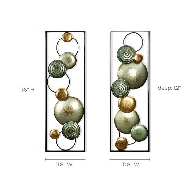 Green and Gold Metal Circles Wall Sculpture Set