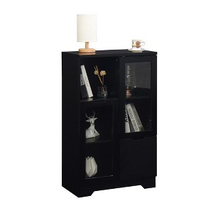 Modern Storage Cabinet With 2 Glass Doors & 2 Storage Spaces, Freestanding Floor Cabinet With Adjustable Shelves For Living Room Bathroom Kitchen - 1 of 4