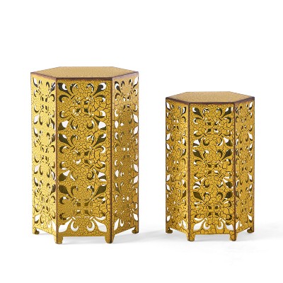 Christopher Knight Home Tellin Outdoor Iron Accent Tables (Set of 2), Antique Yellow