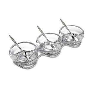 Nambe Braid Condiment Set with Spoons, Modern Scandinavian Glass Bowls on Braided Stainless Steel & Chrome Base - Decorative Serving Set - 1 of 4