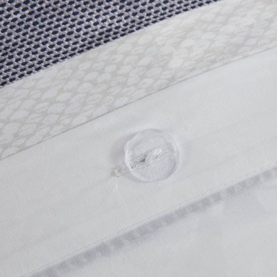 Navy and Gray Cotton Printed Full/Queen Duvet Cover Set with Trims