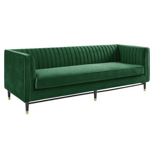 Devote Channel Tufted Performance Velvet Sofa Emerald - Modway: Stain-Resistant, Retro Glam Decor, Gold Accents - 1 of 4