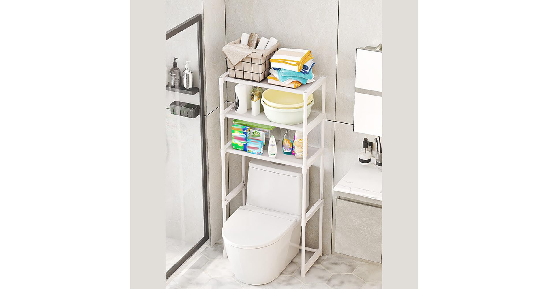 COZONY 3-Tier Over The Toilet Shelf, Freestanding Bathroom Storage Cabinet Space Saver Easy Assembly
