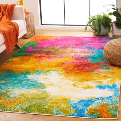 Vibrant Multicolor Abstract Synthetic Area Rug 6'7" x 9'
