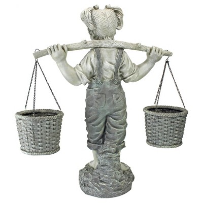 Medium Two-Tone Resin Little Girl Garden Statue with Baskets