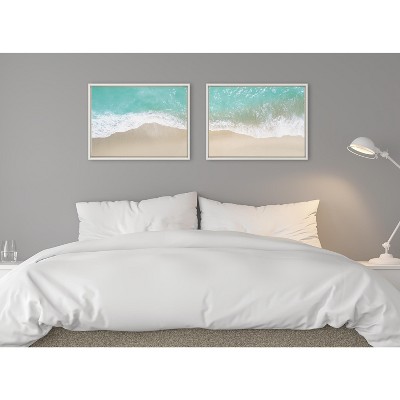 Ocean Beach Fantasy Coastal Canvas Art Set with White Frame
