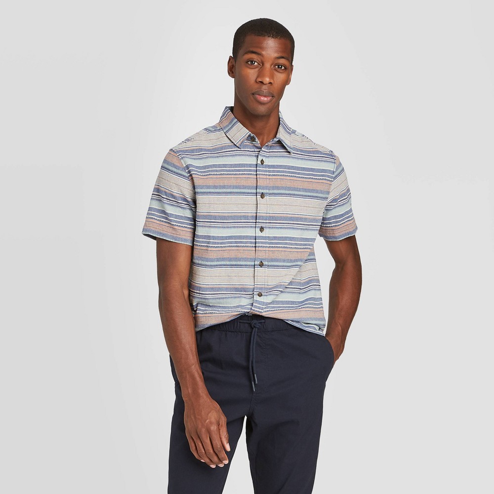 Men's Striped Standard Fit Short Sleeve Shirt - Goodfellow & Co Cyber Blue Stripe S was $19.99 now $12.0 (40.0% off)