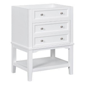 Gulches 24" Bathroom Vanity Base Only, White, Solid Wood Frame, Storage Cabinet with Drawer and Open Shelf - 1 of 4