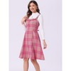 INSPIRE CHIC Women's Plaid Sleeveless Tie Back A-Line Overall Pinafore Dresses - 2 of 4