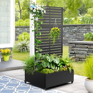TOAOTBNBO Double Metal Planter Box with Trellis & Wheels, Raised Garden Bed with Trellis, Garden Box for Climbing Plants Vegetable - 1 of 4