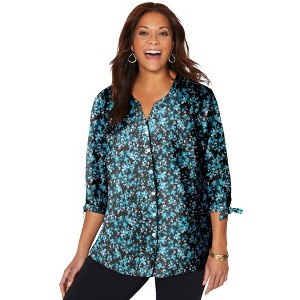 Catherines Petite Georgette Buttonfront Tie Sleeve Cafe Blouse - 1 of 4