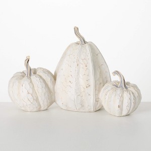 20"L Sullivans Rustic White Pumpkin Trio Decor  Cream - 1 of 3