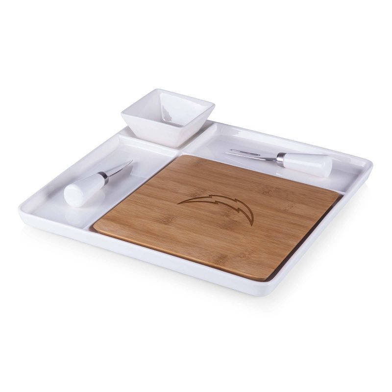 NFL Los Angeles Chargers Bamboo Peninsula Cutting Board Serving Tray with Cheese Tools, 1 of 4