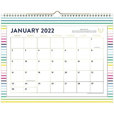 AT-A-GLANCE 2022 12" x 15" Monthly Calendar Simplified by Emily Ley Happy Stripe EL70-707-22