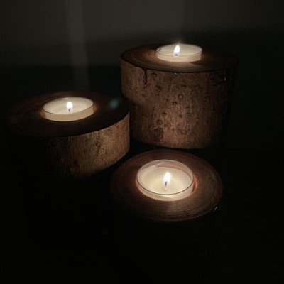 Vintiquewise Bark Wooden Pillar Tree Stump Tea Light Rustic Candle Holder -  Set Of 3 : Target