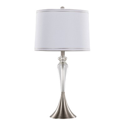 Ashland 28" White Linen Shade Crystal Table Lamp Set