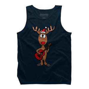 Men's Design By Humans Funny Cool Christmas Reindeer Playing the Guitar By SmileToday Tank Top - 1 of 3