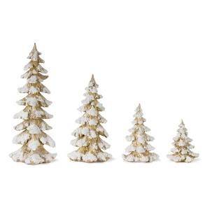 Gold Flocked Pine Tree Decor (Set of 4) - 1 of 4