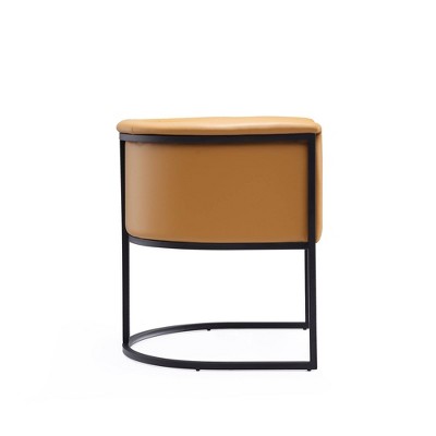 Sculptural Saddle Faux Leather Arm Chair with Metal Frame