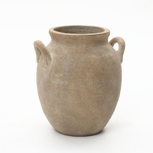 LuxenHome Rustic Antiqued Brown 12.6-Inch Tall Round Terracotta Vase with Handles Multicolored - 1 of 4